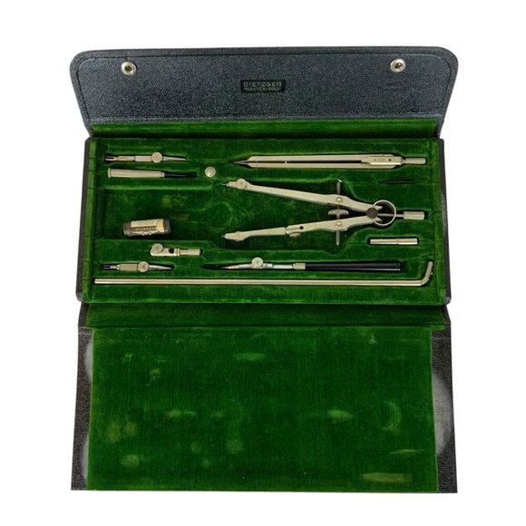 Vintage Dietzgen 1212 PJL Drafting Set Compass Leads & Accessories Black Case - Picture 1 of 8